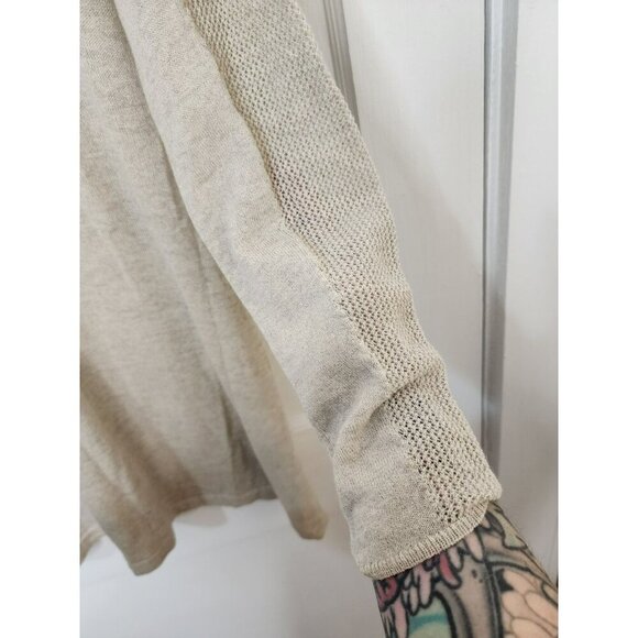 Eileen Fisher Sz Large Tunic Sweater Crochet Netting Accent 100% Wool Beige - Picture 4 of 5